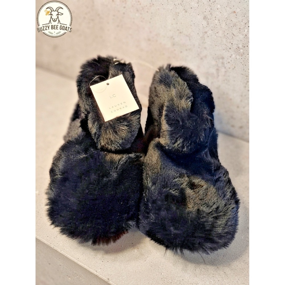 Faux fur Slippers, LC Lauren ConradBlack Criss-Cross Bootie Slippers sz 8/9